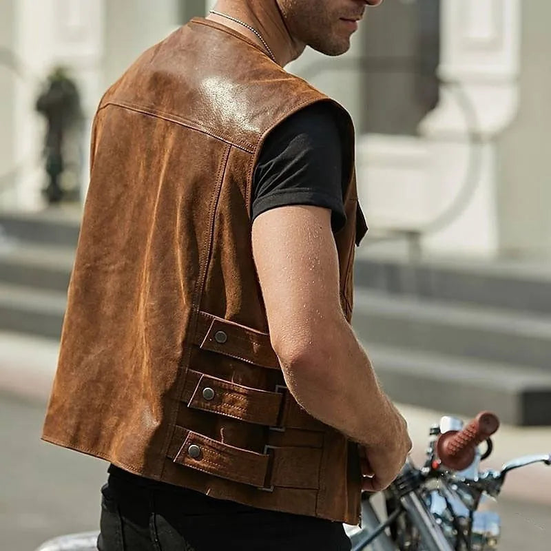 GR | Robust leather vest with many pockets