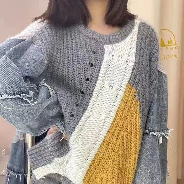 GR | Patchwork sweater with denim sleeves