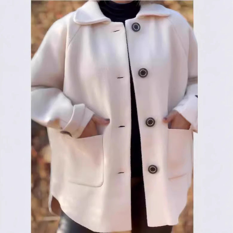 Women's soft wool jacket with shoulder yoke and button details, size