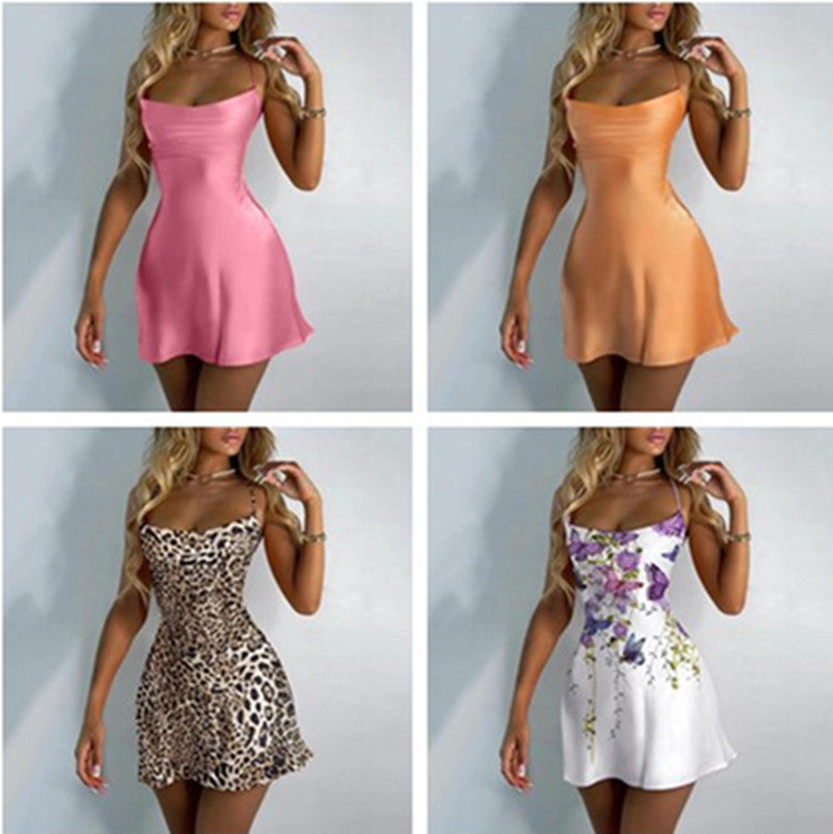 Women's mini dress with a fitted cut and spaghetti straps, size