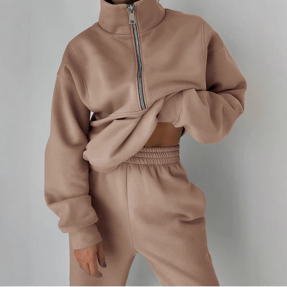 Damen lässiger Oversized-Hoodie und Jogginghose Set mit praktischem Reißverschluss GR