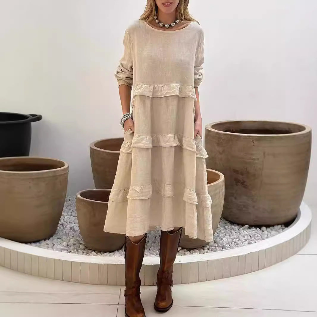 GR | Rüschengerundhalslangärmeliges Kleid