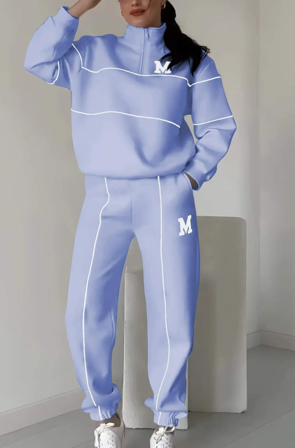 Damen sportliches Fleece-Anzugset mit Stehkragen und praktischen Taschen GR