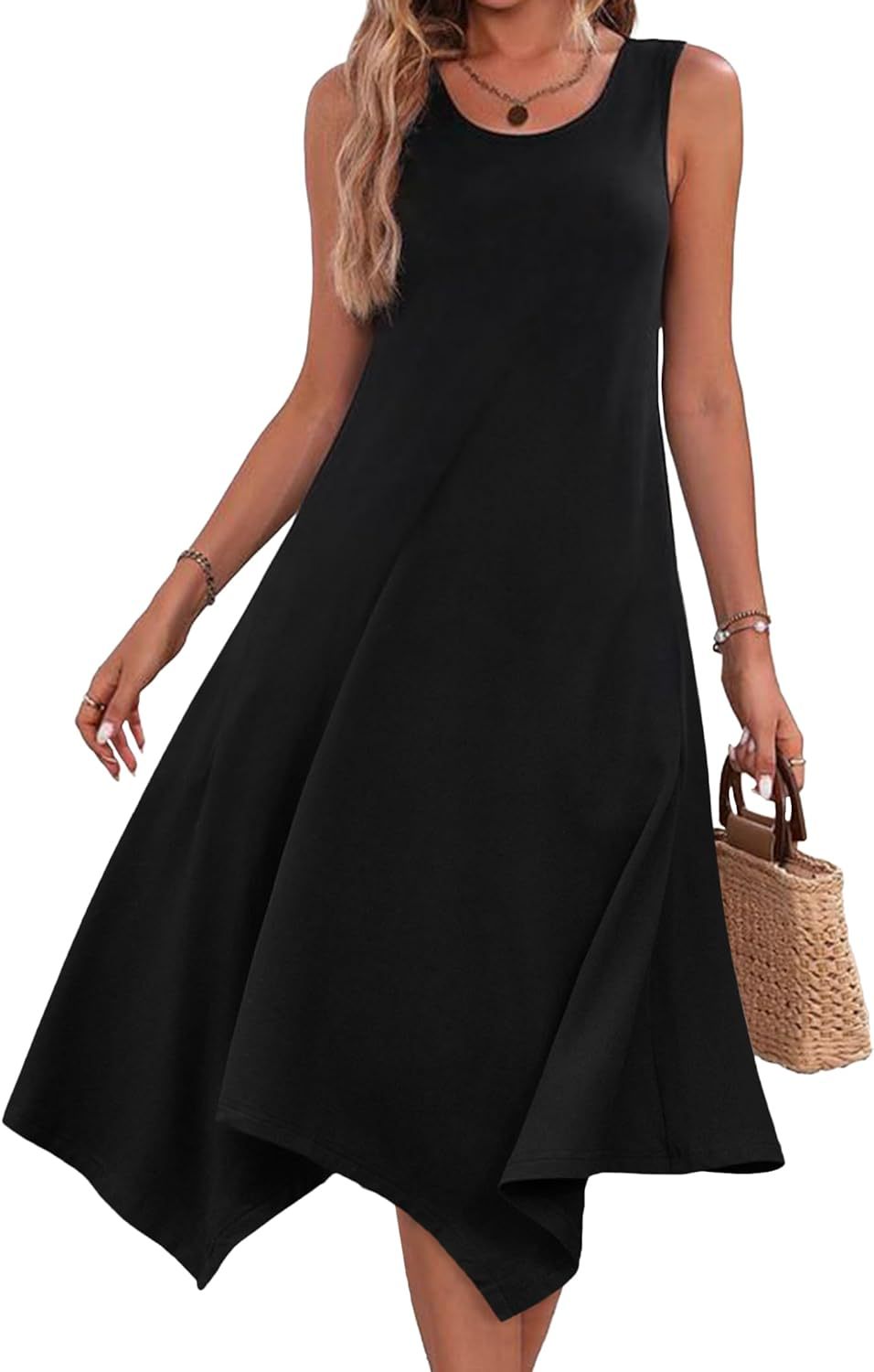 Damen asymmetrisches Freizeitkleid mit modernem Muster und fließendem Schnitt GR
