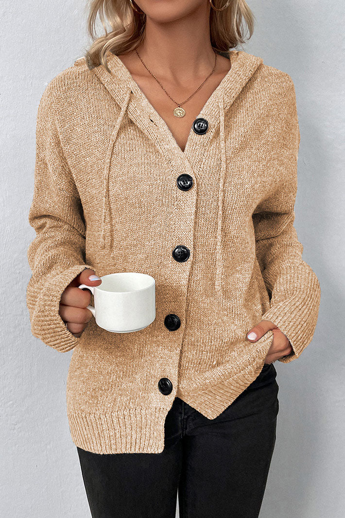 GR Kapuzen einreihiger Kordelzug Strickcardigan