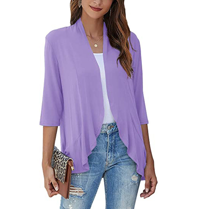 Women's lightweight chiffon jacket with open front and 3/4 sleeves, size