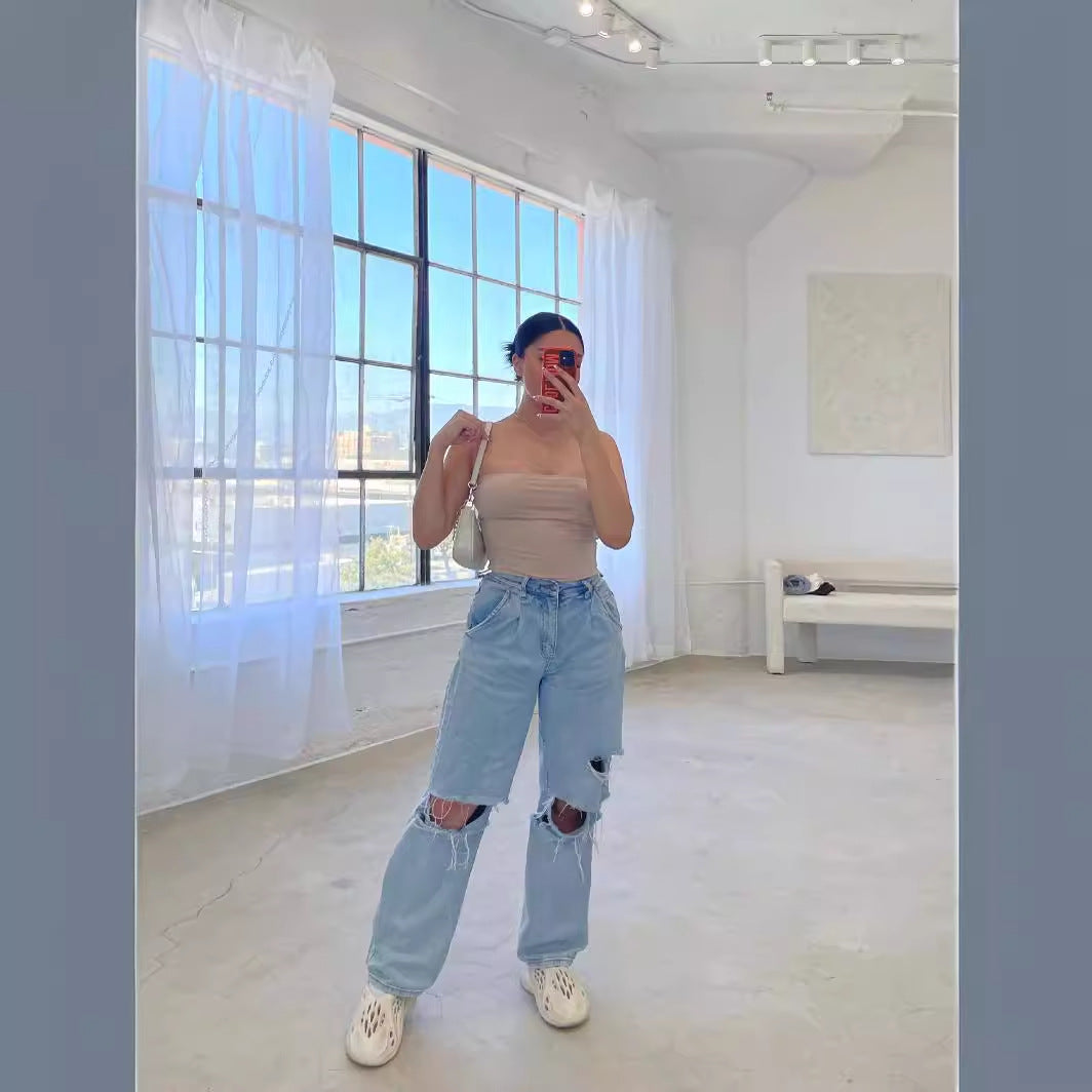 Damen Destroyed Jeans im modernen Weitchnitt mit lässiger Eleganz GR