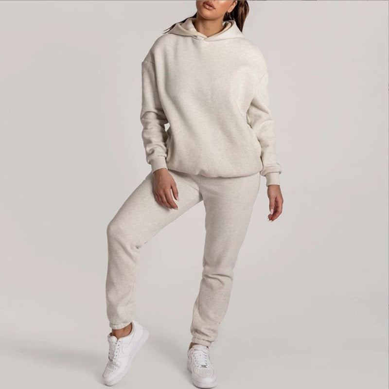Women's Casual Hoodie Tracksuit with Practical Pockets and Elastic Waistband, Size