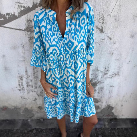 Damen lässiges Strandkleid mit hohen Seitenschlitzen und modischem Druckmuster GR