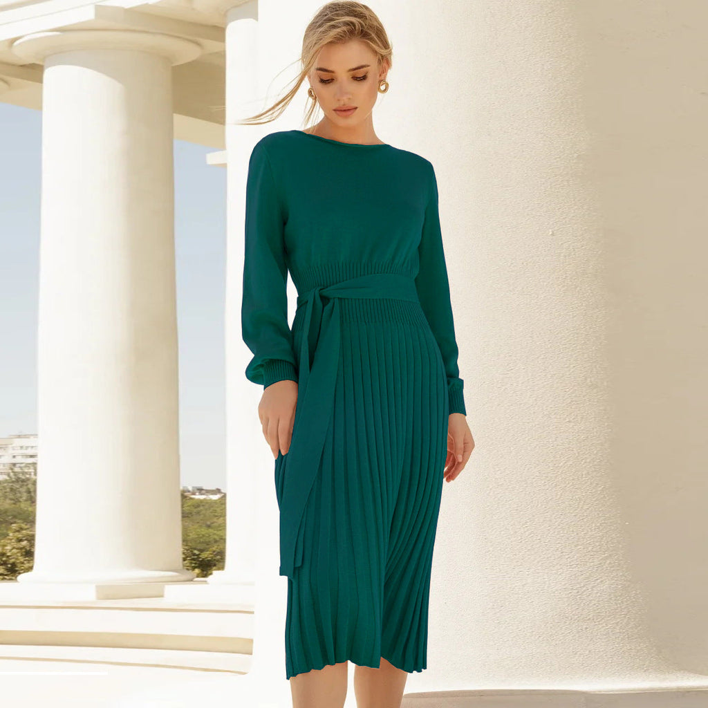 Damen Strickkleid mit taillierbarem Gürtel und langen Ärmeln GR