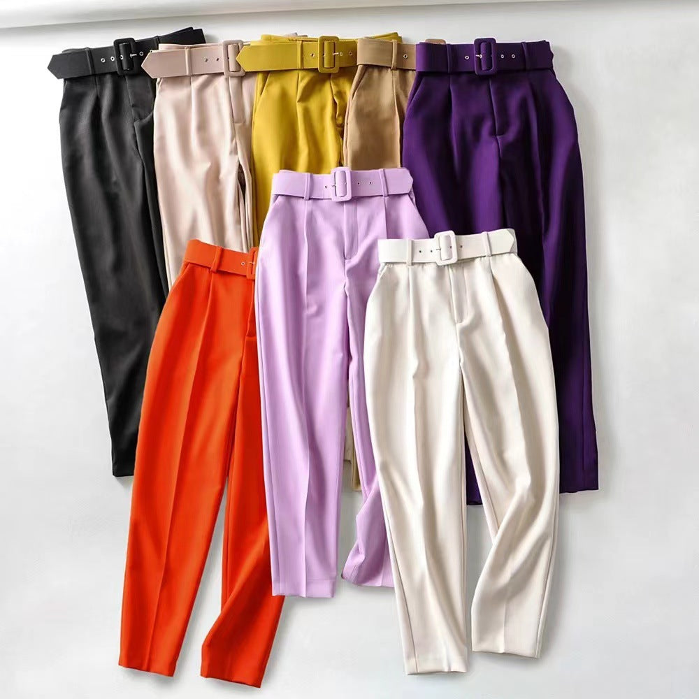 Damen weite Hochbundhose mit schickem Gürtel GR