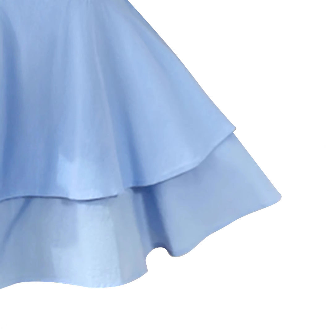 Women's airy mini dress with off-the-shoulder design and sophisticated flounce, size GR