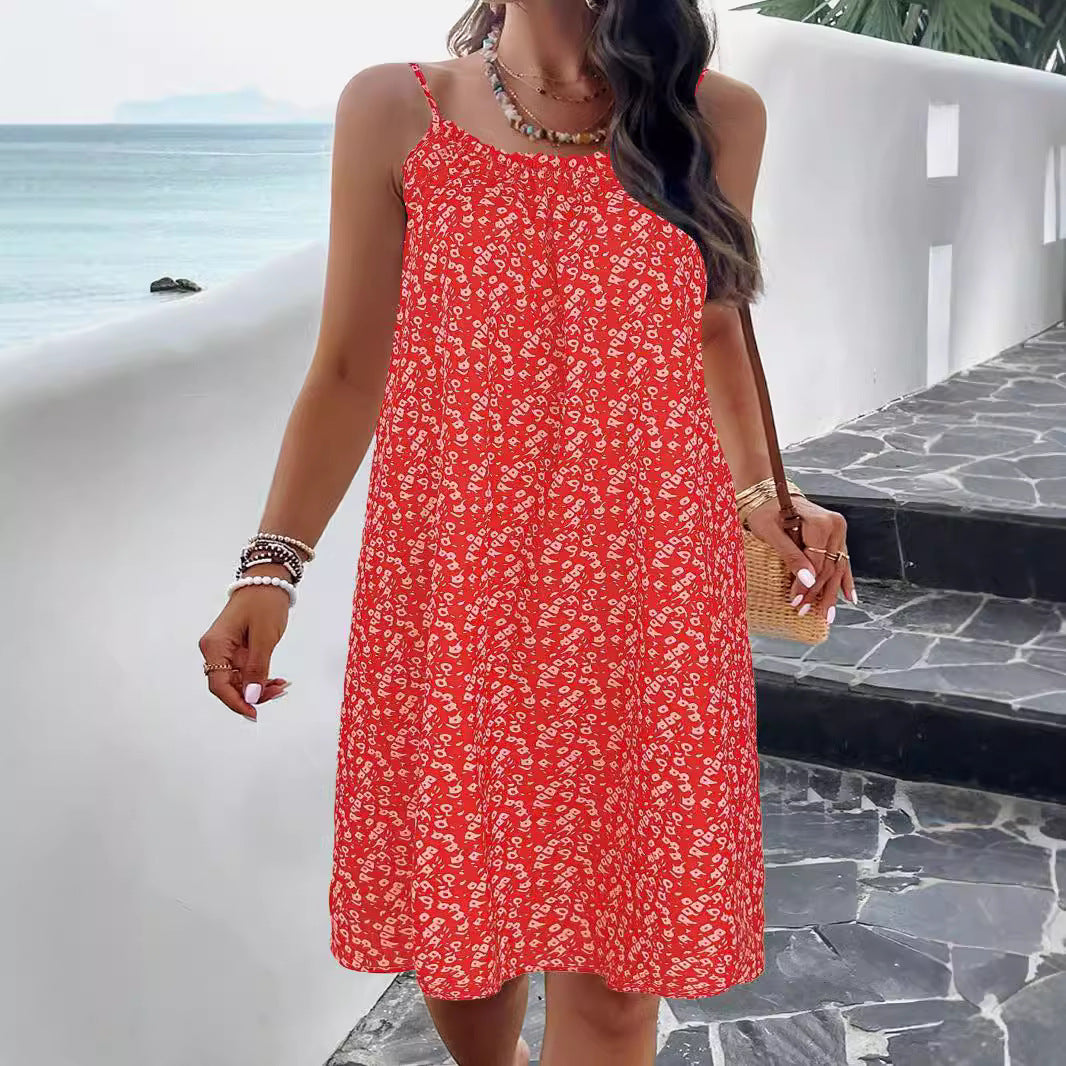 Women's sleeveless summer dress with elasticated waistband and floral pattern, size