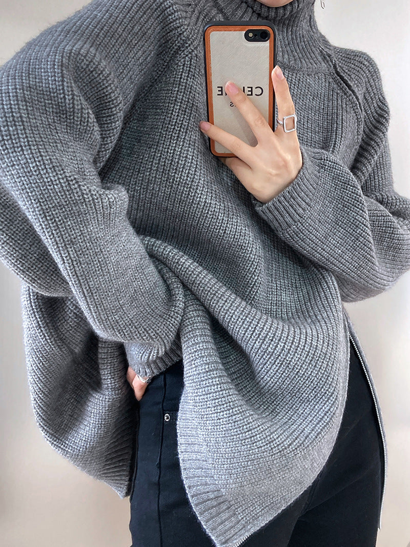 GR Rollkragenpullover mit Seitenschlitz einfarbig gestrickt