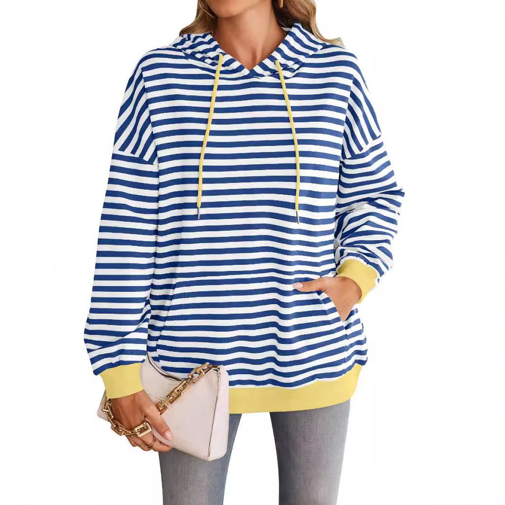 Damen gestreifter Kapuzenpullover mit stylischer Kängurutasche GR