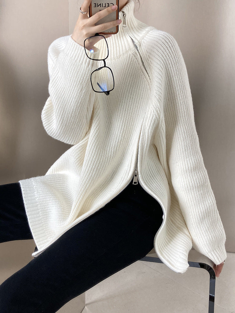 GR Rollkragenpullover mit Seitenschlitz einfarbig gestrickt