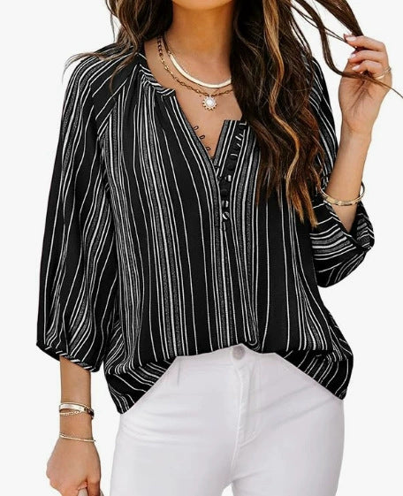 Damen elegante Tunika-Bluse mit raffinierten Streifen GR