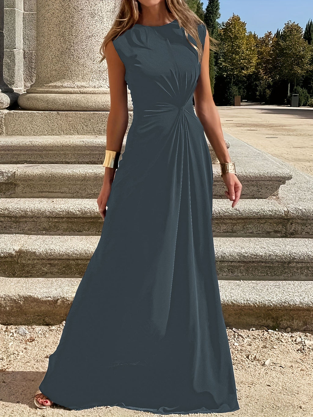 Women's elegant evening dress with chic pleats and figure-hugging cut, size [size missing]