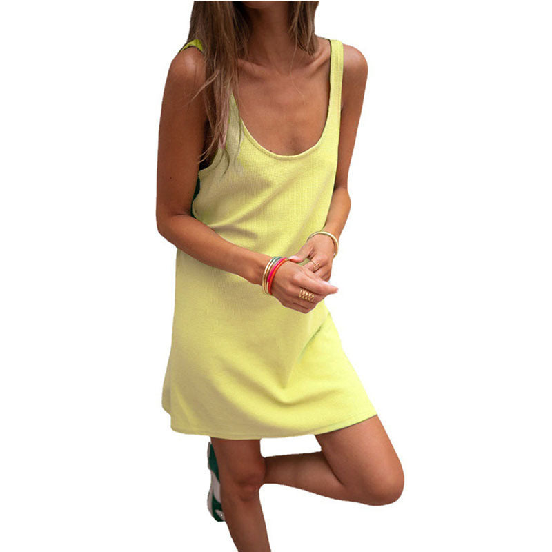 Damen lässiges Kleid im raffinierten Rippschnitt mit tiefem Ausschnitt und schlichtem Design GR