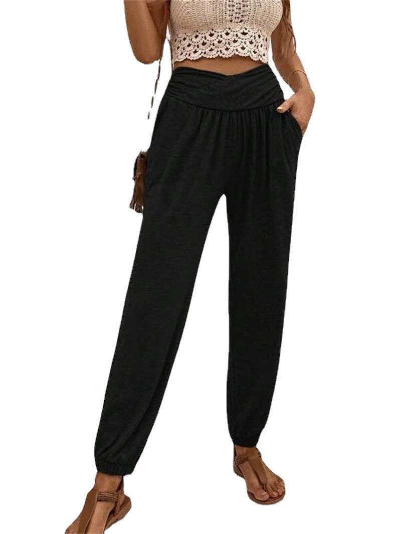 Damen lässige Freizeithose mit hohem Bund und bequemen Gummizug GR