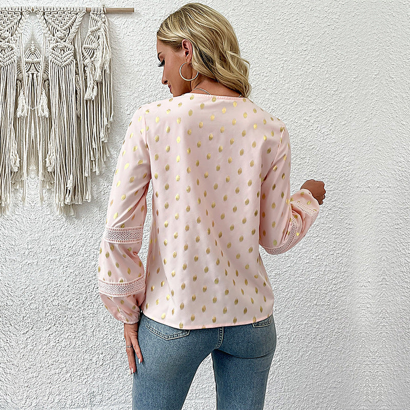 Women's blouse with delicate lace accents and elegant details, size GR