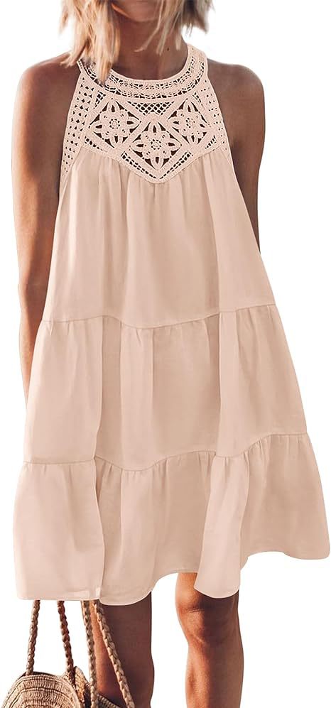 Women's airy summer dress with lace trim and wide hem, size [size]