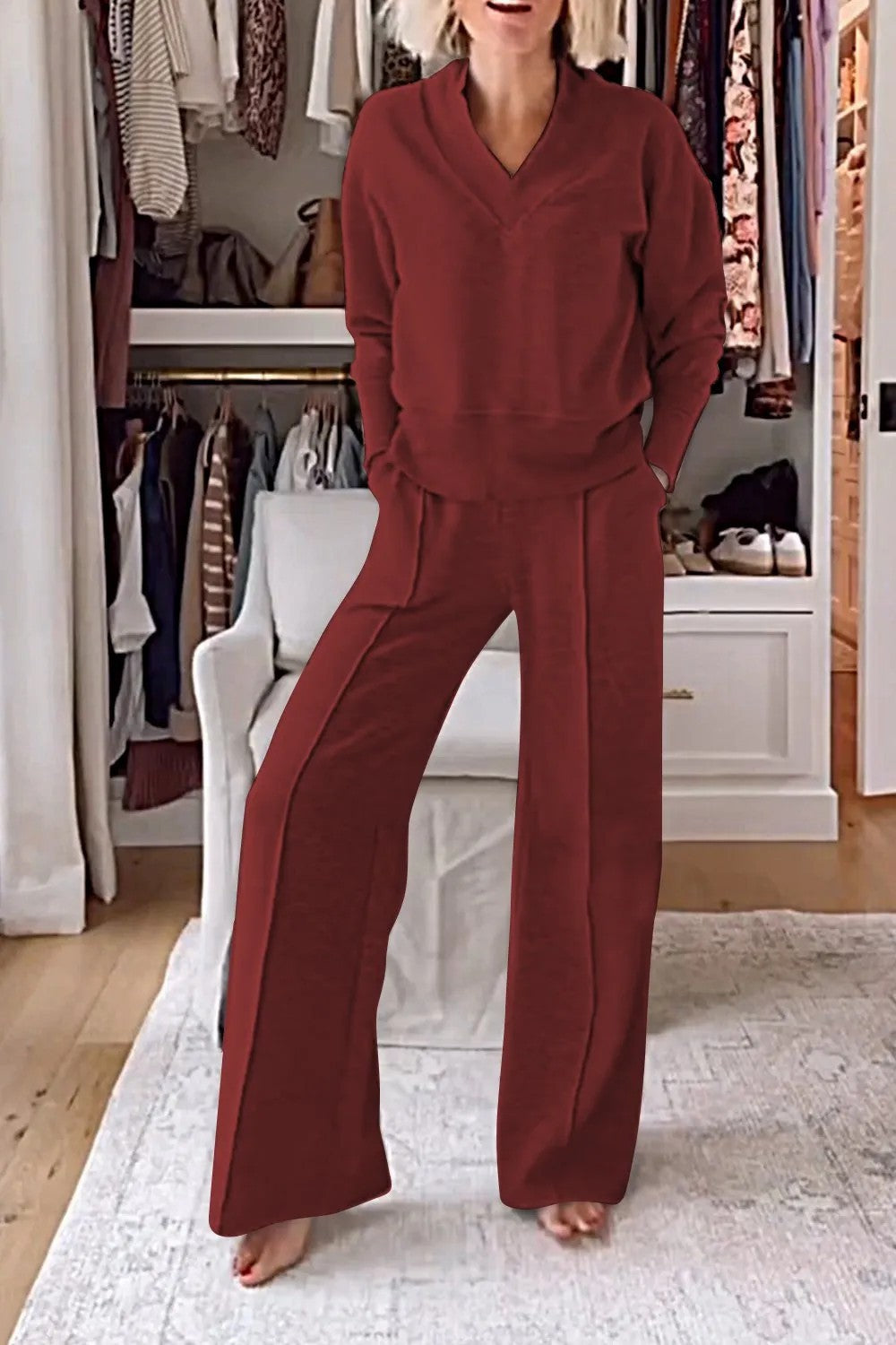 GR | Loose top and wide-leg trousers set 
