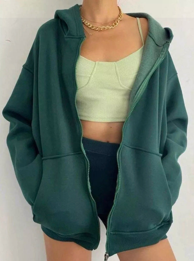 Damen oversized Kapuzenpullover mit Reißverschluss und praktischen Taschen GR