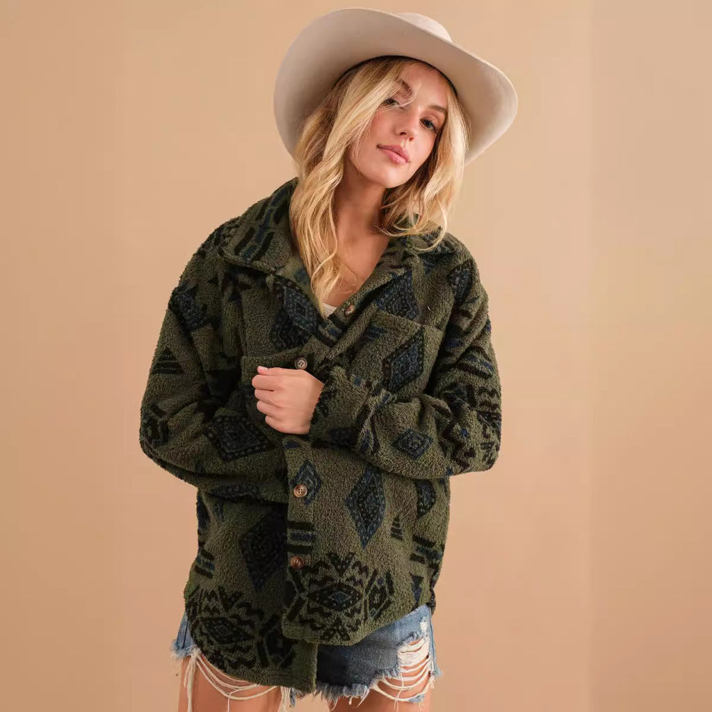 GR | Retro plush jacket with lapel collar