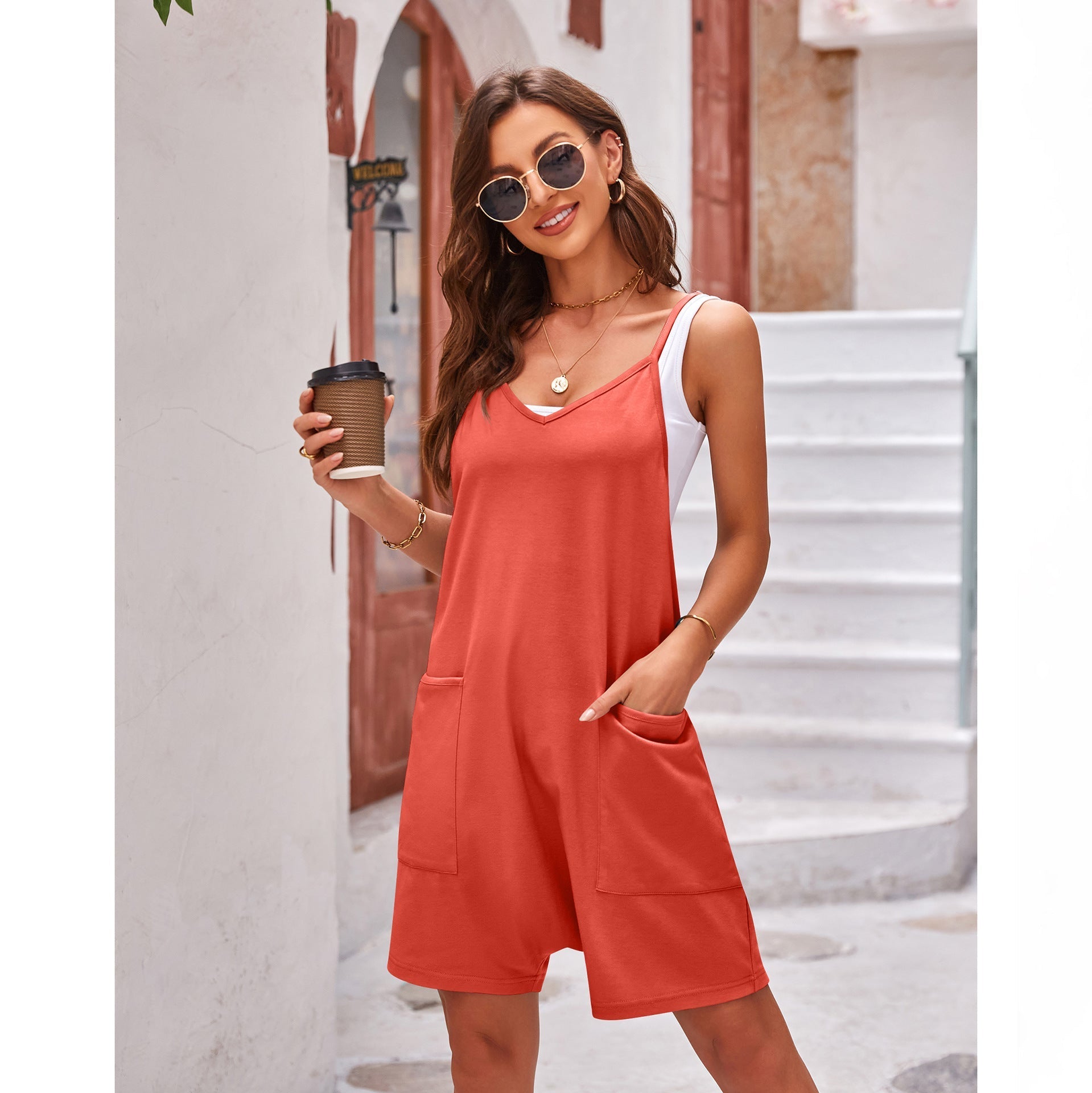 Women's comfortable jumpsuit with a deep neckline and practical pockets, size [size missing]