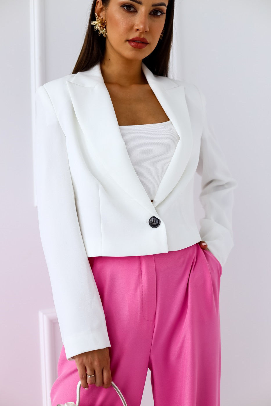 GR | Short blazer double-breasted jacket with accent buttons