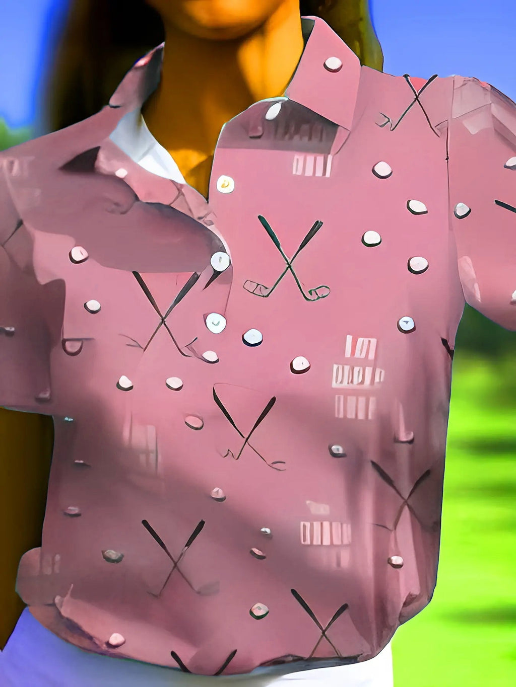 Women's short-sleeved shirt with a fashionable golf print and comfortable cut, size S