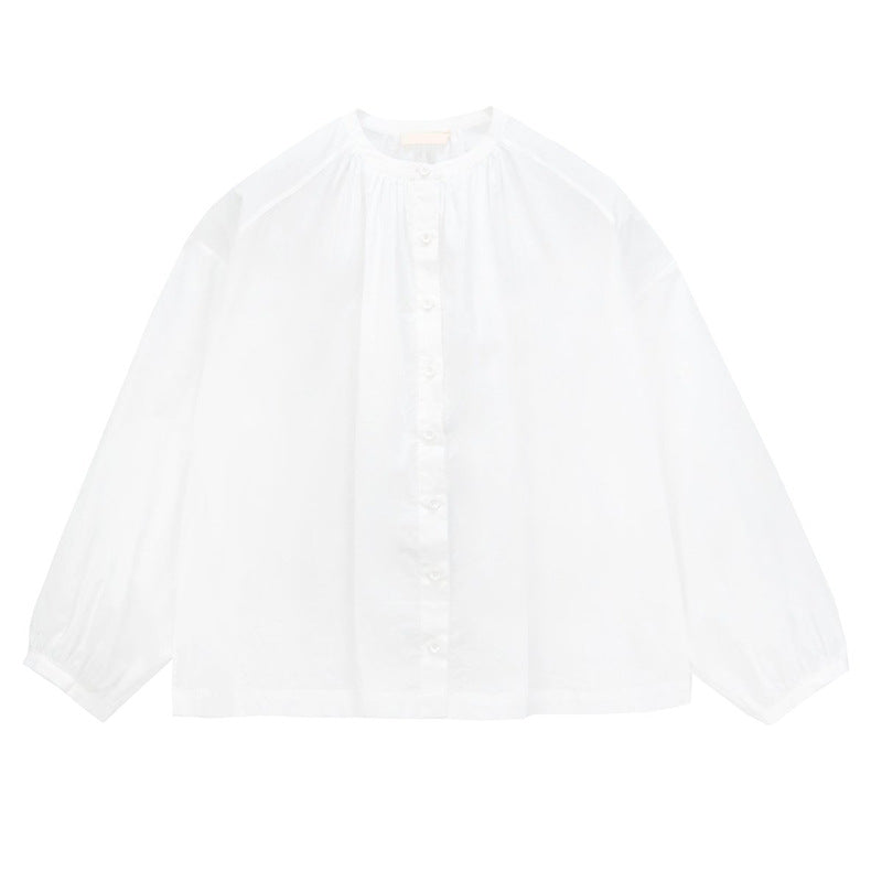 Women's blouse with high collar and elegant button placket, size