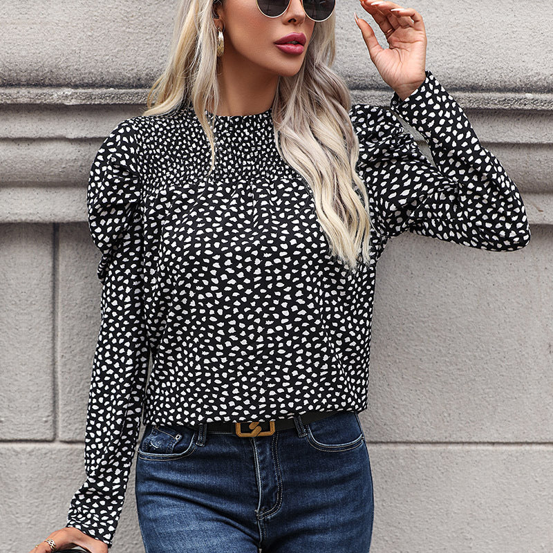 Damen Bluse mit Puffärmeln und modernem Herzmotiv GR