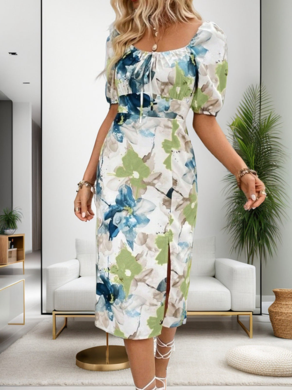 GR | Gedrucktes Kurzarm-Midikleid