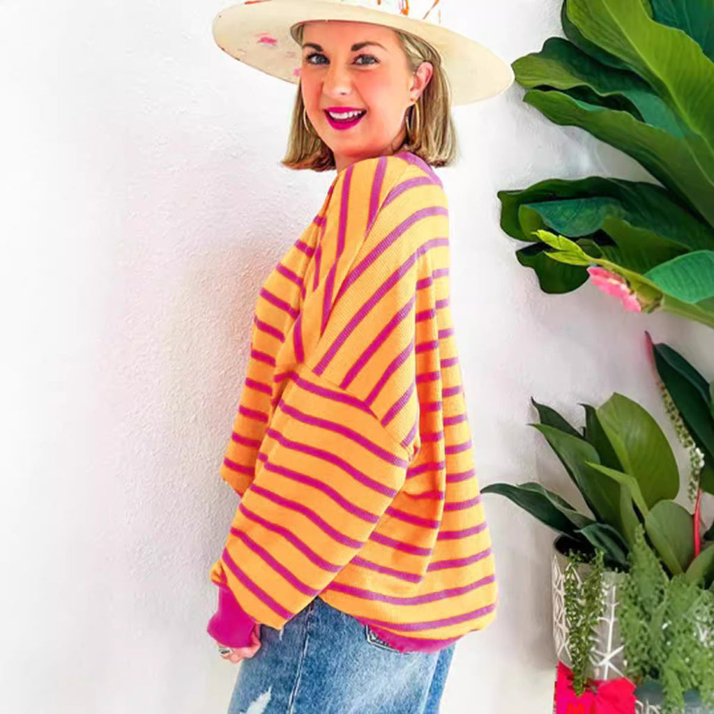 Damen lässiger und bequemer Pullover mit strukturiertem Rippenmuster und weitem Schnitt GR