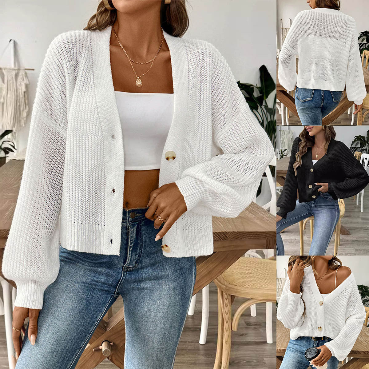 Damen lässige Strickjacke mit eleganter Knopfleiste und weitem Schnitt GR