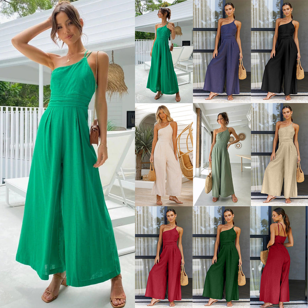 Women's jumpsuit with wide legs and chic spaghetti straps, size