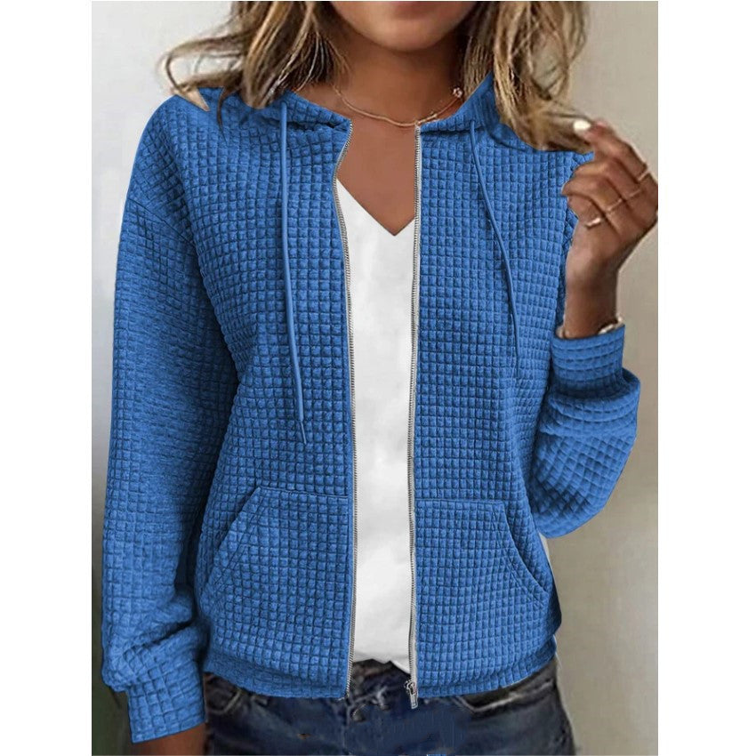 Women's fleece jacket with textured waffle pattern, size