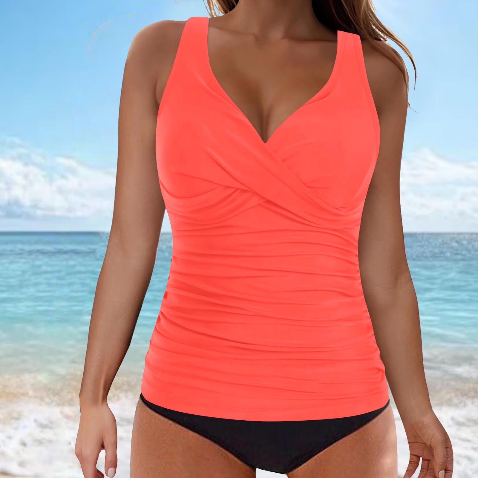 GR | Tummy Control Hook Design Printed Tankini Set