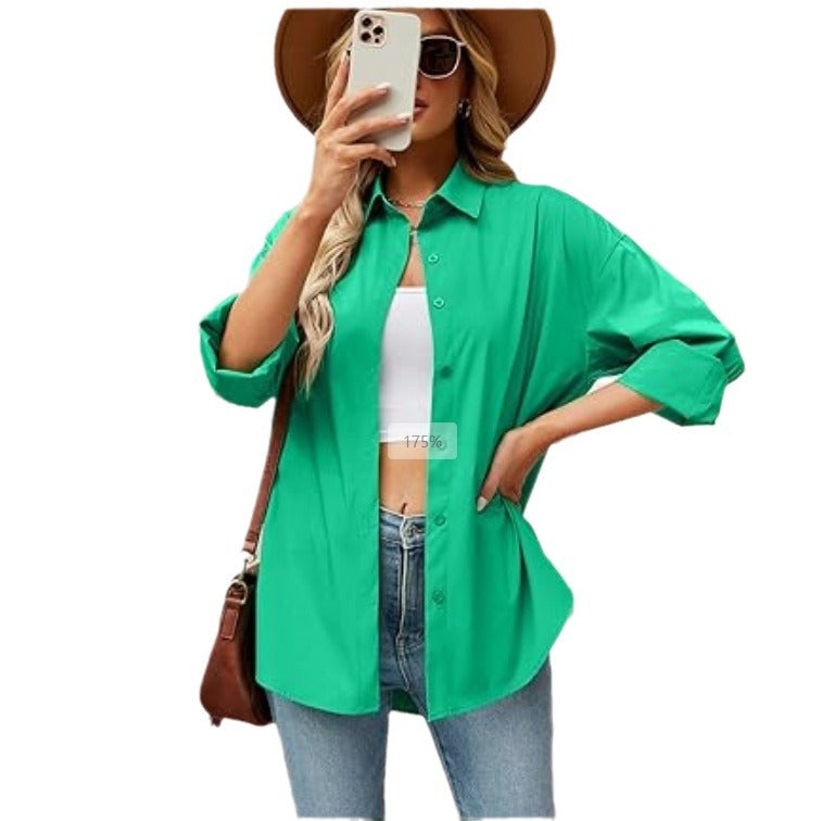 Women's relaxed-fit shirt blouse with long sleeves and modern details, size S