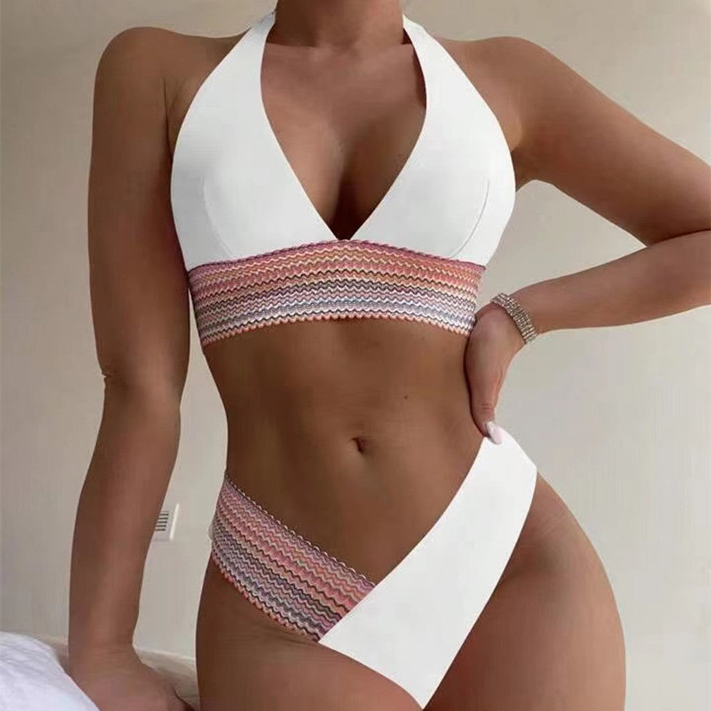 GR | Women's bikini set with modern criss-cross design and high leg cut