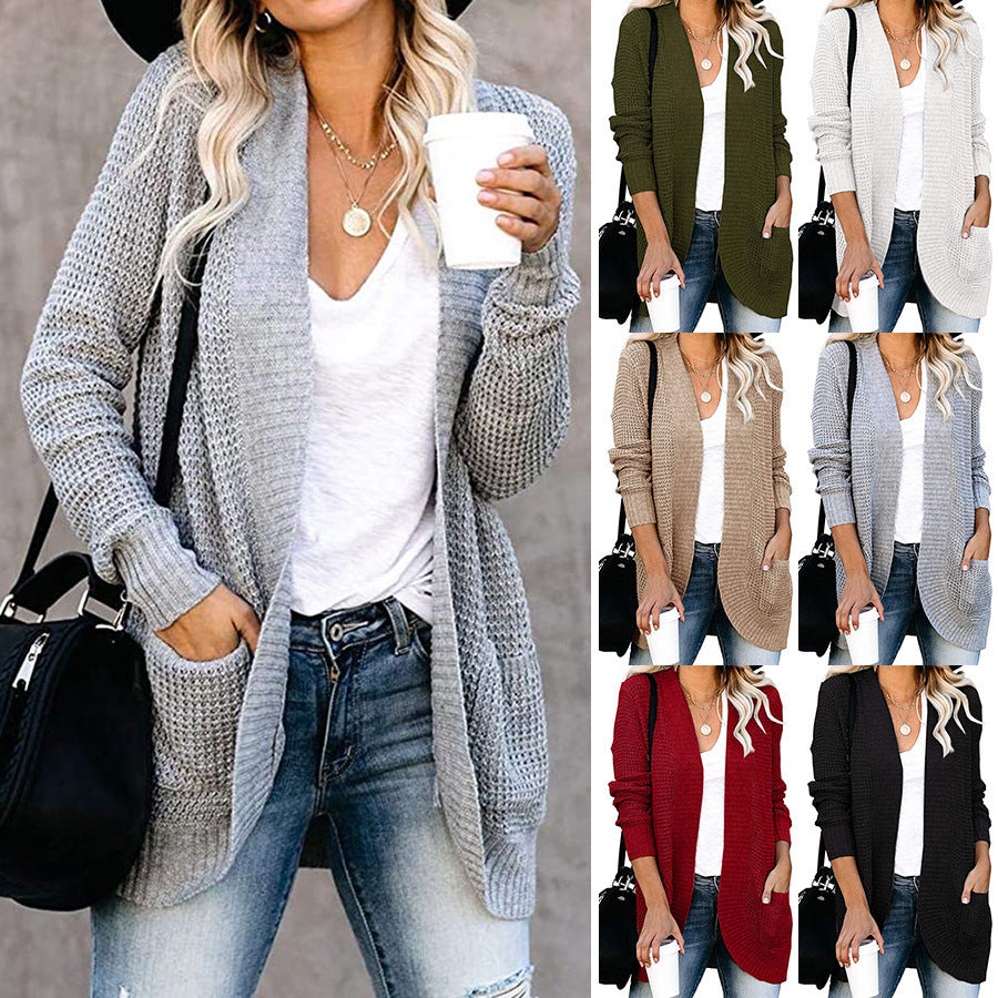 Damen Strickjacke mit offenem Schnitt und seitlichen Taschen GR