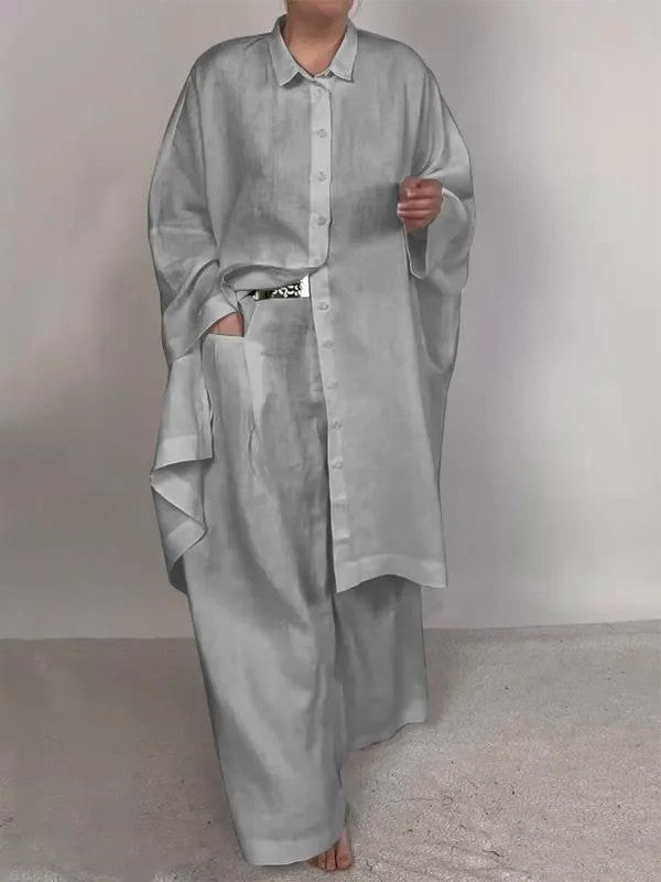GR | Solid Color Wide Leg Two-Piece Set 