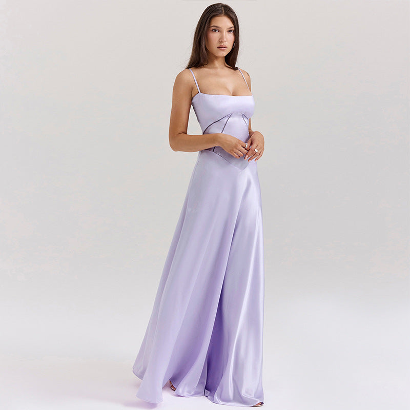Women's evening dress with a figure-hugging cut and elegant satin finish, size GR