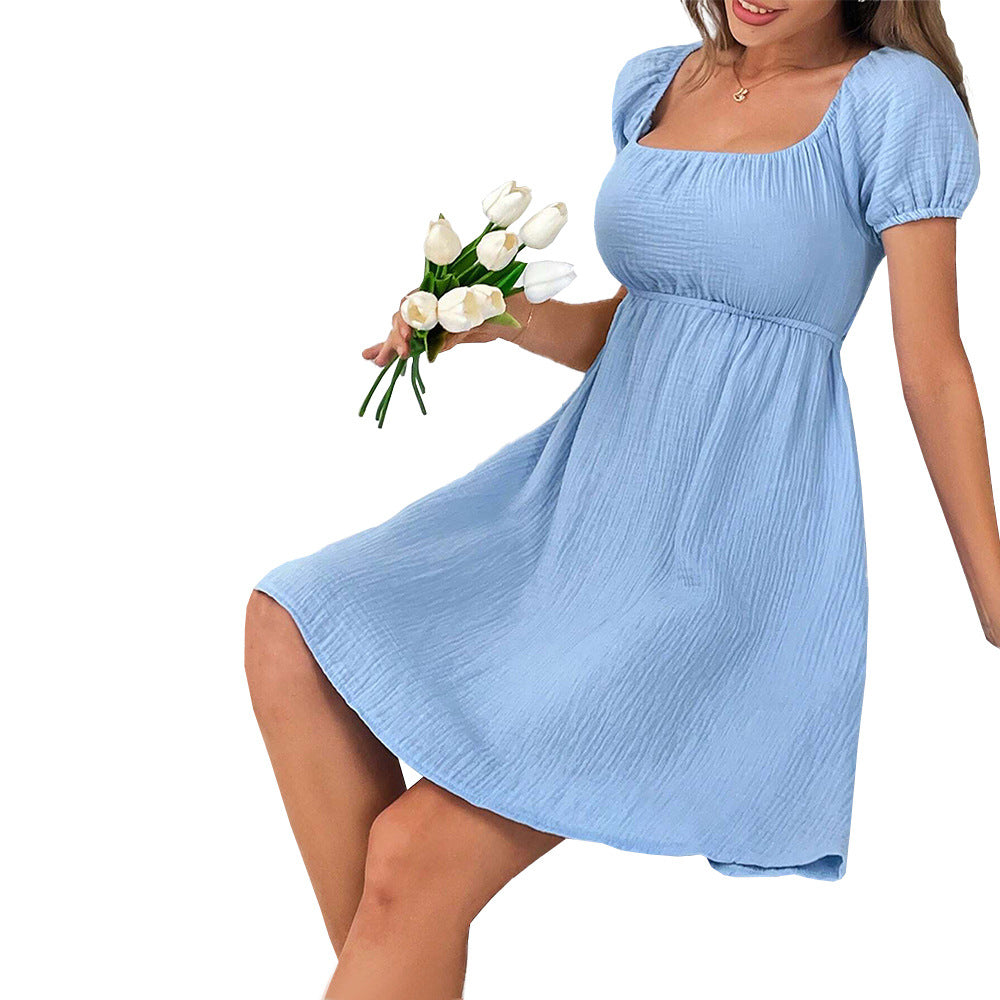 Damen lässiges Wickelkleid mit schickem Quadrat-Ausschnitt und voluminösen Puffärmeln GR