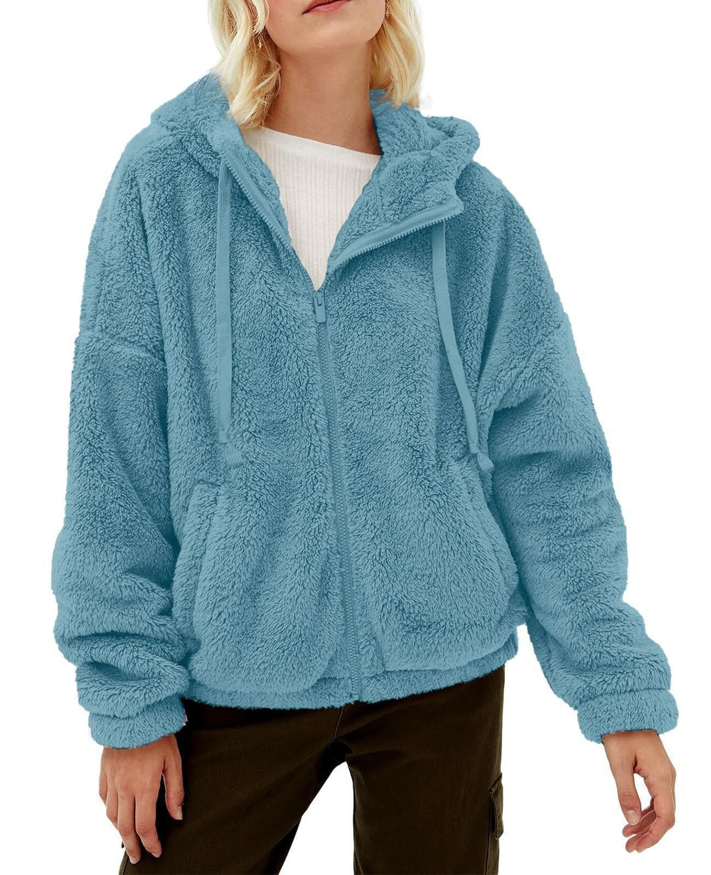 Women's fleece jacket with cozy lining and practical hood design, size S