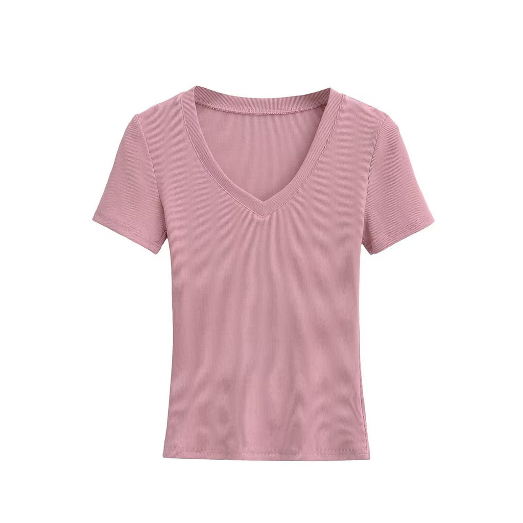 Damen V-Ausschnitt T-Shirt aus hochwertiger Baumwolle mit bequemer Passform GR