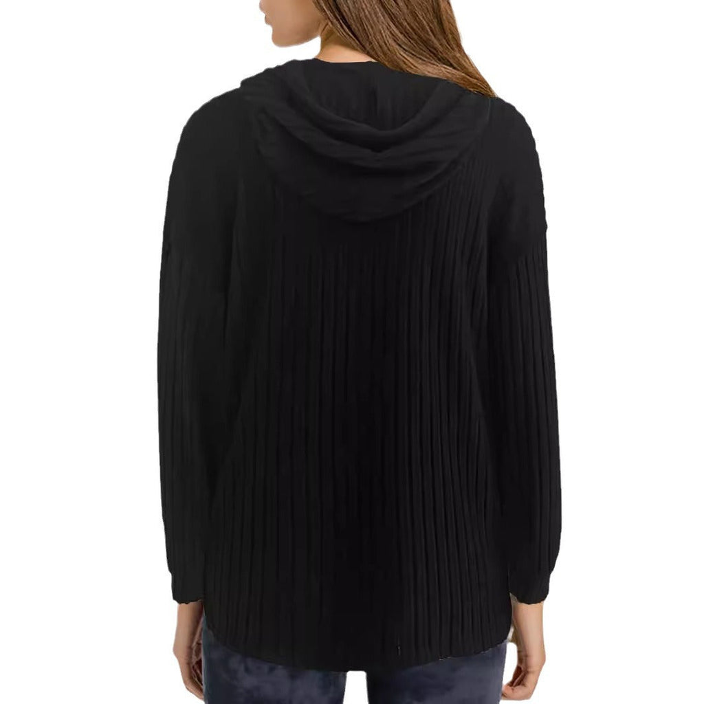 Damen lässiger Kapuzenpullover mit stilvollem Rippmuster und überschnittenen Ärmeln GR