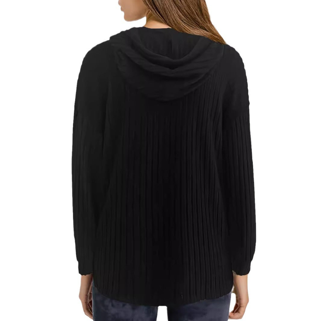 Damen lässiger Kapuzenpullover mit stilvollem Rippmuster und überschnittenen Ärmeln GR